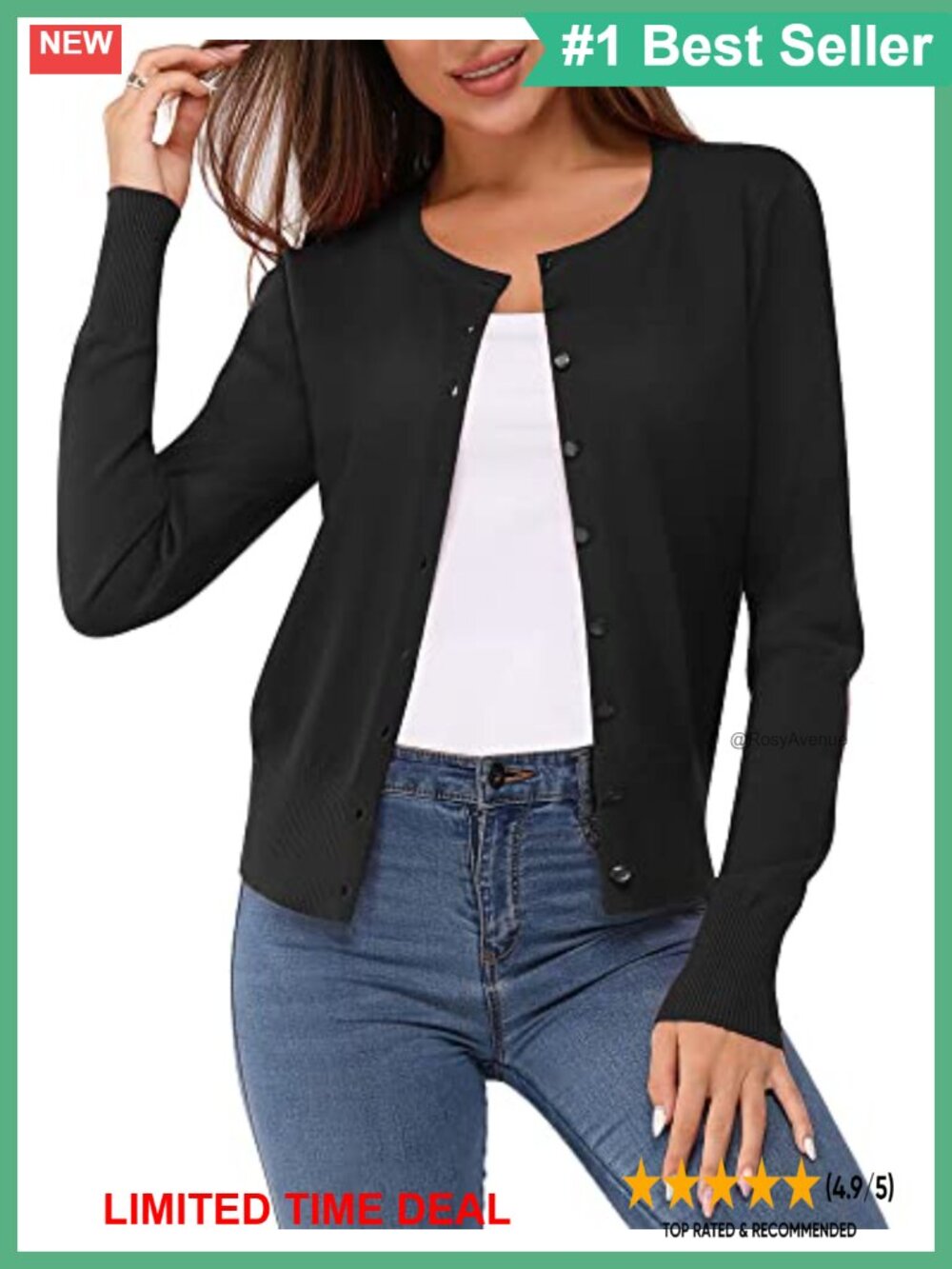 Lightweight Button Down Cardigan Long Sleeve Crew Neck Soft Knit Sweater